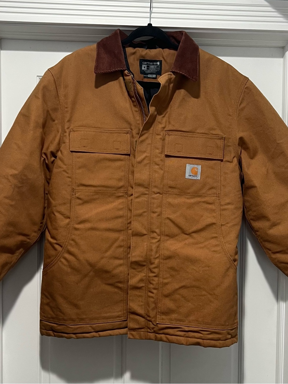 Carhartt Brown Work Duck Jacket with Dark Brown Corduroy Collar